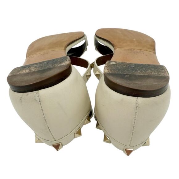 Valentino Rockstud Criss Cross Strap Flat Leather Sandals Cream EU 37.5 US 7.5 - Picture 13 of 15